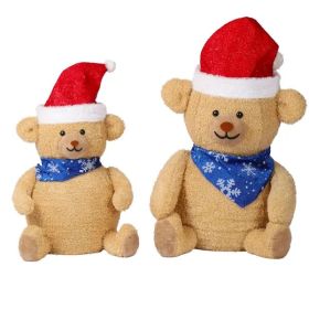 Set Of 2 Lighted Plush Bear Christmas Decorations, Pre-lit Pull Up Holiday Decor With 60 Warm White LED Lights For Xmas Outdoor Indoor Decor Lighted H