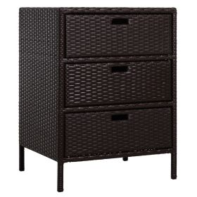 Patio PE Rattan Storage Cabinet, Wicker Pool Cabinet Organizer, Outdoor Towel Rack for Pool with 3 Drawers, Brown