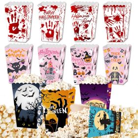 12Pcs Halloween Popcorn Box 3 Designs Spooky Halloween Trick Or Treat Boxes Bloody Theme Party Favor Snack Boxes Candy Cookie Container Paper Boxes Fo