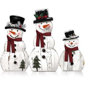 3 Pack Snowman Christmas Decorations, Rustic Wooden Holiday Figurines For Indoor Home Decor, Tabletop, Shelf, Mantel & Entryway