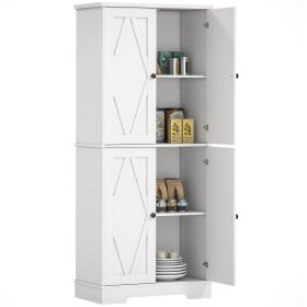 Farmhouse Tall Kitchen Pantry Storage Cabinet, Freestanding Cabinets with Doors and Shelves Kitchen Shelf Storage