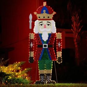 Lighted Nutcracker Christmas Yard Decorations, Pre-lit 2D Nutcracker Soldier With 162 LED Warm White Lights And Stakes For Xmas Outdoor Holiday Indoor
