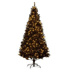 HOMCOM 7.5' Tall Prelit Christmas Tree Douglas Fir Artificial Christmas Tree With Realistic Branches, 500 Warm White LED Lights And 1346 Tips, Black
