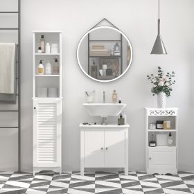 Tall Bathroom Storage Cabinet/Freestanding Tower with 3-Tier Open Adjustable Shelf and Cupboard