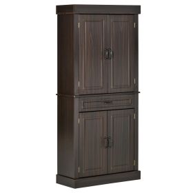 70.75" Freestanding Kitchen Pantry with 4 Doors, and 2 Large Cabinets, Tall Storage Cabinet with Wide Drawer for Kitchen Dining Room, Coffee