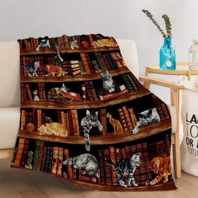Vintage Kitten Flannel Blanket Cat In The Bookshelf Throw Blanket Librarian Book Lover Gifts Fleece Blankets For Bed Couch Sofa 50x60