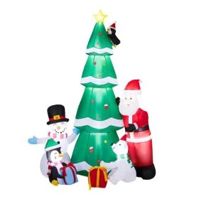 7.5FT Lighted Christmas Inflatable Decoration, Inflatable Christmas Tree With Santa And Snowman, Funny Blow Up Yard Decorations With Built-in LED Ligh