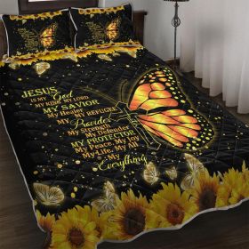 3pcs Sunflower Butterfly Cross Black Gold Color Soft Thick Warm Bedding Bedding For All Seasons 1 Quilt 2 Pillowcases