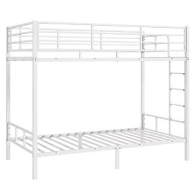 White Twin Bunk Bed Square Tube High Guardrail Side Ladder Opening Iron Bed