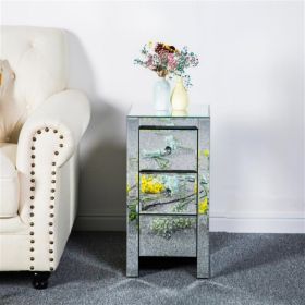 Mirror Bedside Table - Three Drawers, Silver Color