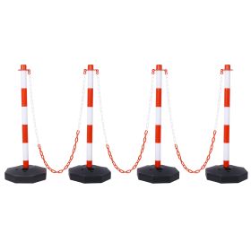 4 Pack Traffic Delineator Post Cones With Fillable Base, Adjustable Plastic Safety Barrier With 5Ft Plastic Chain, Outdoor And Indoor Crowd Control St