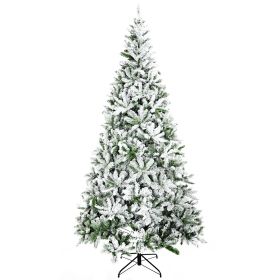 HOMCOM 9' Tall Unlit Snow Flocked Pine Artificial Christmas Tree With Realistic Branches, Green