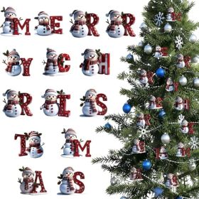 14 Pcs Christmas Snowman Ornaments Decorations Cute Snowman With Red Merry Christmas Letter Designs Mini Xmas Tree Hanging