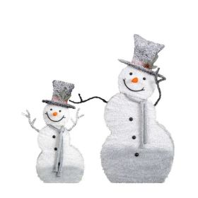 Set Of 2 Lighted Snowman With Top Hat Christmas Decorations, Pre-lit 2D Holiday Decor With 80 Warm White LED Lights For Xmas Outdoor Indoor Decor Ligh