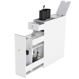 Bathroom Floor Organizer Free Standing Space Saving Narrow Storage Cabinet Bath Toilet Paper Holder with Drawers White