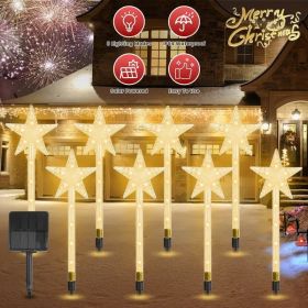 8Pack Christmas Solar Stake Light 64LED Beads Star-Shaped Pathway Lights With 8 Lighting Modes IP64 Waterproof Xmas Decoration For Garden Patio Yard P