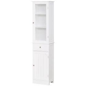 Slim Bathroom Storage Cabinet, Tall Bathroom Cabinet, Narrow Linen Tower with Acrylic Door, Drawer and Shelves, White