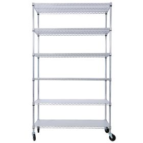 6 Tier 6000lbs Capacity NSF Metal Shelf Wire Shelving Unit, Heavy Duty Adjustable Storage Rack With Wheels & Shelf Liners For Commercial Grade Utility