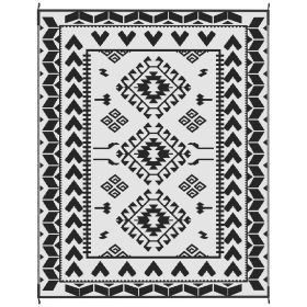 Reversible Outdoor Rug, Waterproof Plastic Straw With Carry Bag, 8 X 10, Black & White Rhombus Patchwork
