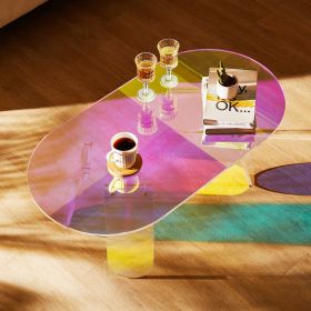 Acrylic Coffee Table, Iridescent Acrylic End Table, 13.8 Inch High Colorful Acrylic Side Table, For Coffee, Drink, Food, Snack Used In Living Room, Co