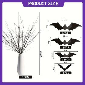 8 PCS Curly Willow Branches 29.5 Inch Artificial Bendable Stems Black Branches With 32Pcs Halloween Bat Stickers For Halloween Wreath Home Party Decor