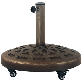 Round Patio Umbrella Base With Wheels, 46 Lbs Resin Umbrella Stand Base, Heavy Duty Patio Umbrella Holder For 1.31.51.9 Umbrella Poles For Outdoor, La