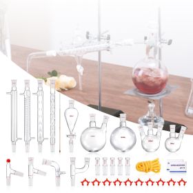 Lab Distillation Kit, 3.3 Boro Lab Glassware Distillation Kit With 24, 40 Joint, 1000ml Essential Oil Distillation Apparatus Kit, 32 Pcs Set Of Glassw