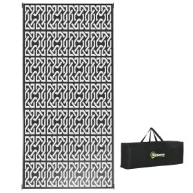 Reversible Outdoor Rug Carpet RV Camping Rugs with Carry Bag, 9' x 18', Black & White Chain
