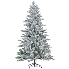 HOMCOM 6ft Snow Flocked Artificial Christmas Tree With 994 Tips, Foldable Metal Stand, Easy Assembly, Hinged Xmas Tree For Home, Office, Holiday, Gree