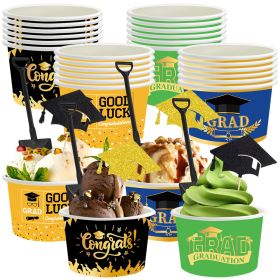24Pieces Graduation Ice Cream Cups With Decorative Picks And Spoons Set Congrats Grad Disposable Dessert Bowls For Hot Or Cold Food 8 Oz Graduation Pa