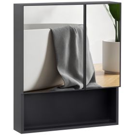 Wall-Mounted Medicine Cabinet, Bathroom Mirror Cabinet with Double Doors and Storage Shelves, Black