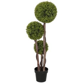 45.3" Artificial Ball Boxwood Topiary Tree Fake Plant in Pot for Indoor Outdoor Living Room Decoration Light Green