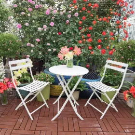 3 Piece Patio Bistro Set Of Foldable Round Table And Chairs