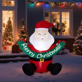 5.8FT Lighted Christmas Inflatable Decoration, Inflatable Santa Claus Holding Banner, Funny Blow Up Yard Decorations With Built-in LED Lights For Holi