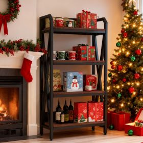 56.30'' Bakers Rack 4-Level Storage Shelves Metal And Wooden Kitchen Shelves, Kitchen Organizers And Storage, For Garage, Pantry, Bathroom, Closet ,33