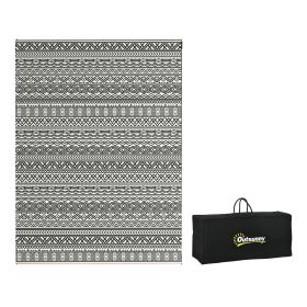 9ft x 12ft Reversible Waterproof Outdoor Rug for Camping & Patio Picnic in Gray & Cream White Boho