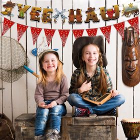 4 Pcs Western Cowboy Party Decorations Western Party Banners Wild West Pennant Banner Cowboy Bandana BannerWild West Party Hanging Decorations For Wes