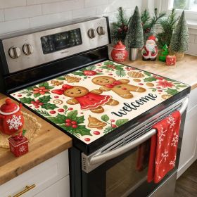 Christmas Stove Top Cover, 28 X 20 Inch Gingerbread Couple Design, Heat Resistant Kitchen Counter Cover For Holiday Home Decor
