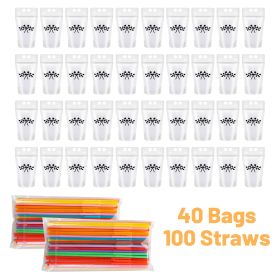 40Pcs Clear Drink Pouches With  Straw