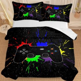 Black Video Game Comforter For Girls Boys Red Blue Green Purple Yellow Ink Game Controller Bedding Boy Bedroom Living Bed Decor With 1 Comforter 2 Pil