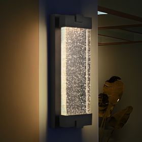 19"(H) Black Aluminum Finish Outdoor Wall Light with Bubble Crystal Glass, LED Light Source, 3000K Warm Light, Weatherproof Exterior Sconce for Patio,