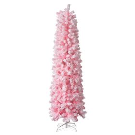 7.5 FT Snow Flocked Hinged Christmas Tree, Artificial Pencil Christmas Tree, Unlit Artificial Christmas Pine Tree With 641 Branch Tips And Sturdy Stan