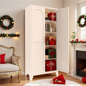 71'' 2 Shapely Doors Cabinet, Metal Storage Cabinet With Doors And Adjustable Shelves, For Bedroom, Living Room, Kitchen White