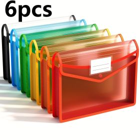 6-Pack PMMJ Expanding File Folders - Colorful Transparent PP Plastic Storage Boxes With Snap Closure, Large Capacity A4, Letter Size Document Holders,