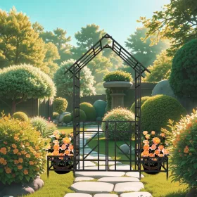 Metal Garden Arch With Gate With Planter W80.71*H97.24 Climbing Plants Support Rose Arch Outdoor Black