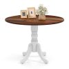 Solid Wood Round 39-inch Kitchen Dining Table with White Legs and Brown Top