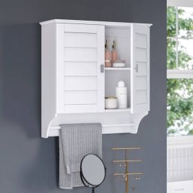 Wall Mounted Bathroom Medicine Cabinet with Louver Doors and Towel Bar in White