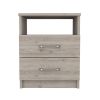 Modern 2-Drawer Nightstand with Open Shelf in Beige Wood Finish