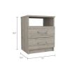 Modern 2-Drawer Nightstand with Open Shelf in Beige Wood Finish