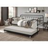 Twin size Black Rounded Iron Daybed with Roll Out Trundle Bed Frame